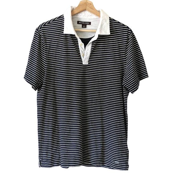 Michael Kors Mens Polo Shirt Striped Cotton Medium - Picture 1 of 6